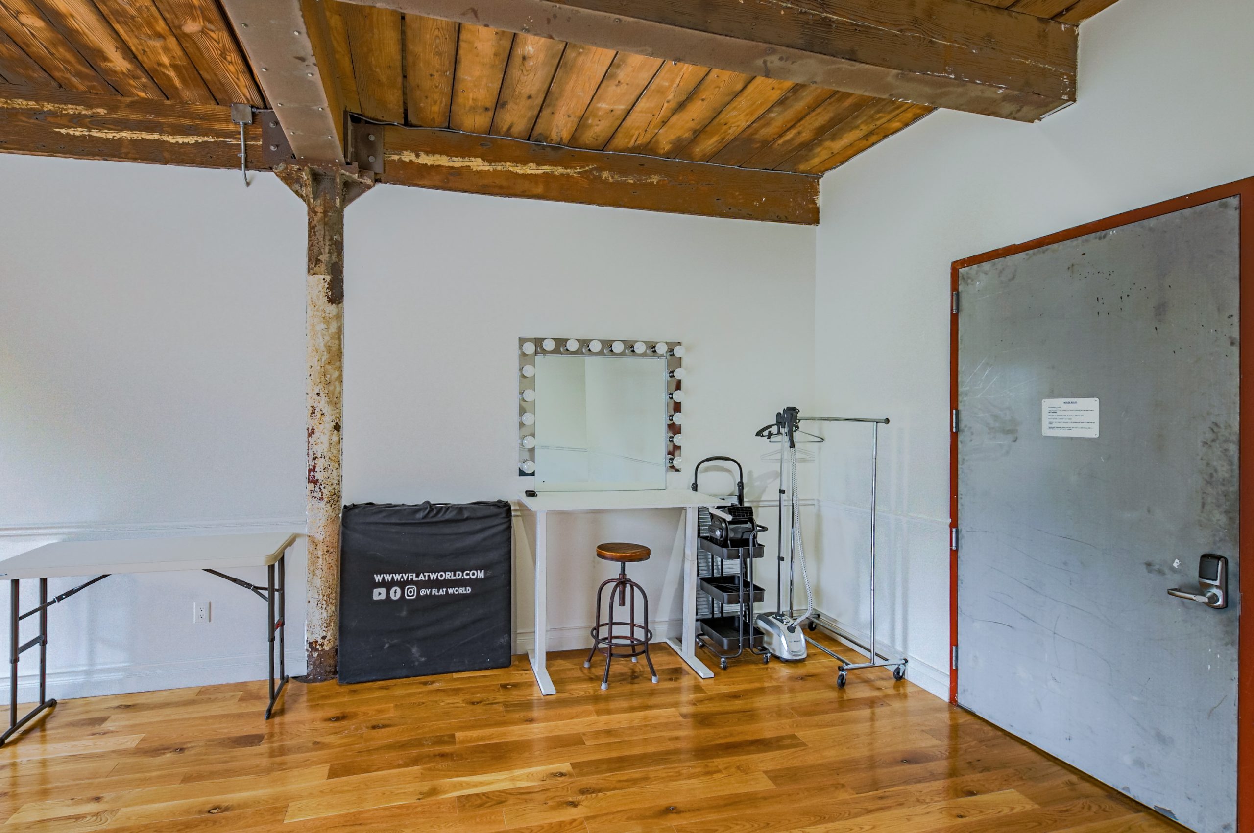 wardrobe and vanity area in a photo studio