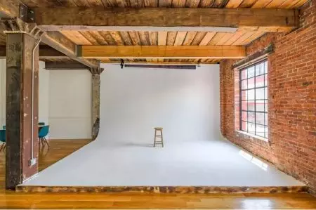 Cyclorama with white background at brooklyn photo studio 